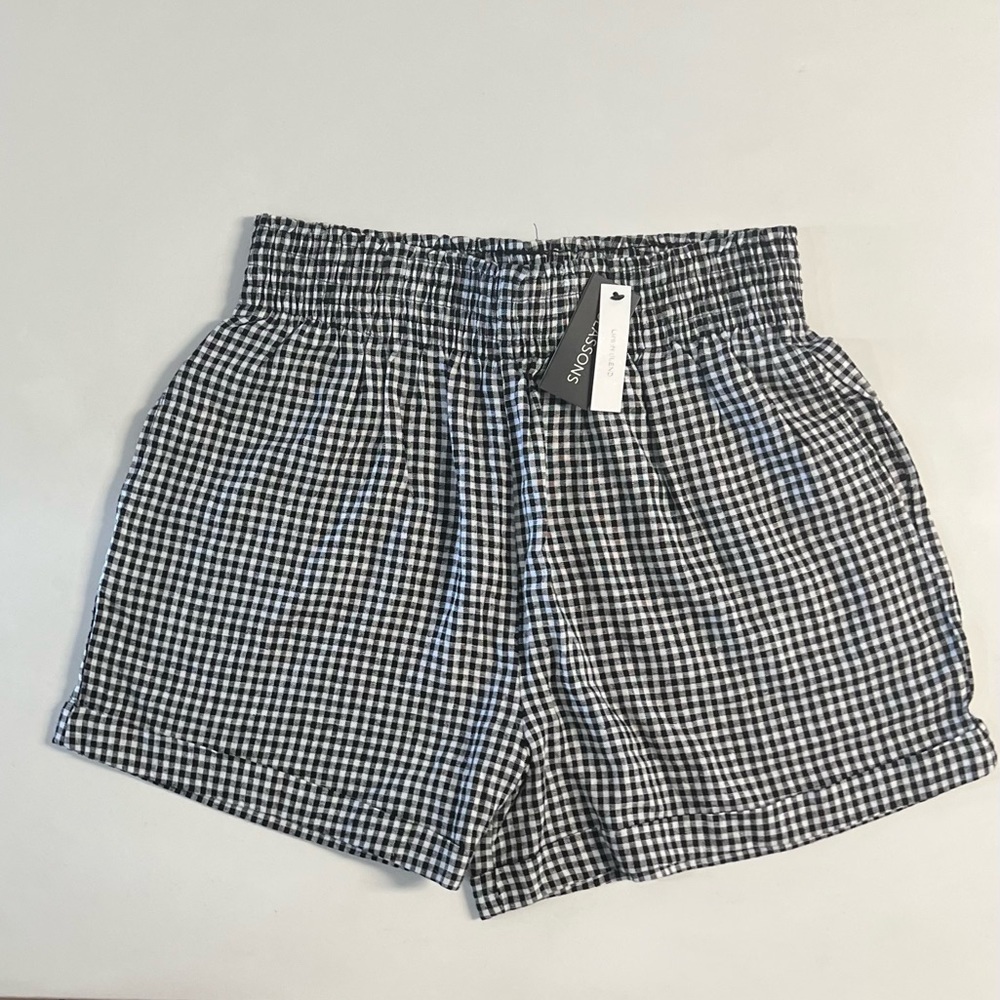 NWT Glassons Linen Blend Gingham Elastic Waist Shorts Size 12 AU - 8 US